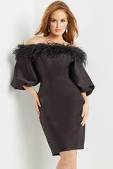 Jovani 08211 Short Feather Cocktail Knee Length Dress