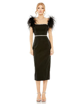 Feather Cap Sleeve Pearl Embellished Tea Length Fit Dress Feather Cap Sleeve Pearl Embellished Tea Length Mac Duggal 11438