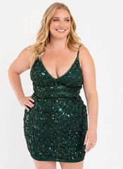 Primavera Couture 14035 Short Plus Size Fitted Prom Dress