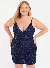 Primavera Couture 14035 Short Plus Size Fitted Prom Dress