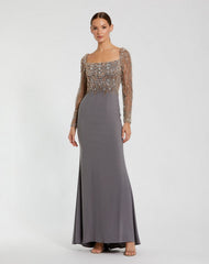 Long Sleeve Beaded Dress Formal Prom Mac Duggal 2256