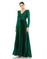 Long Sleeve Formal Pleated Dress Pleated Detail Mac Duggal 26542