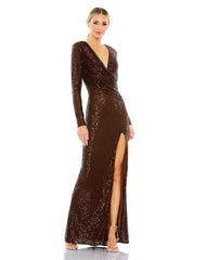 Long Sleeve Formal Sequin Dress Sequin Detail Mac Duggal 26723