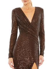 Long Sleeve Formal Sequin Dress Sequin Detail Mac Duggal 26723