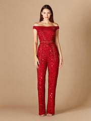 Lara Dresses 29323 Off Shoulder Beaded Jumpsuit
