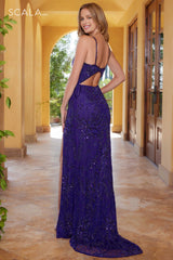 Scala 61306 Long Prom Beaded Slit Formal Dress