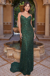 Scala 61341 Fitted Long Prom Sequins Gown