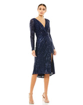 Sequins Long Sleeve Dress Cocktail Midi Mac Duggal A26555