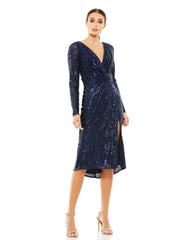 Sequins Long Sleeve Dress Cocktail Midi Mac Duggal A26555