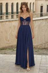 Long Chiffon Sweetheart Neckline Corset Formal Prom Dress
