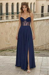 Long Chiffon Sweetheart Neckline Corset Formal Prom Dress
