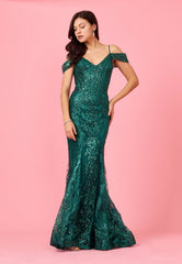 Off Shoulder Sequin Corset Formal Prom Dress
