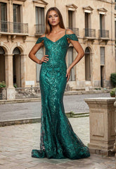 Off Shoulder Sequin Corset Formal Prom Dress
