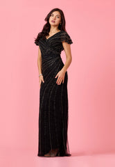 Short Sleeve Hand Beaded Formal Couture Dress