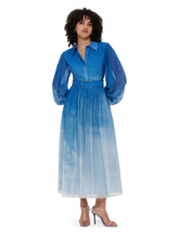 Cassie Tie Neck Midi Dress - Aerial Print