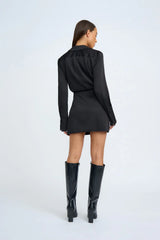 PORTIA WRAP MINI DRESS - BLACK