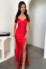 Jennifer Satin Maxi Dress - Red