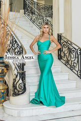 Jessica Angel Spaghetti Strap Long Formal Gown 813