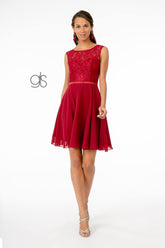 Lace Embellished Bodice Chiffon Short Graduation Dress