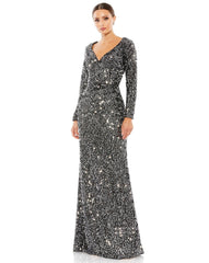 Long Sleeve Sequins Formal Dress Sequins Detail Mac Duggal 26445