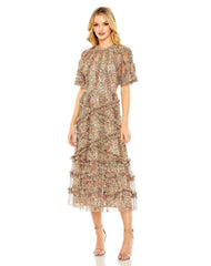 Short Sleeve Tea Length Dress Short Sleeves Mac Duggal 8010