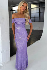 Nara Off Shoulder Sequin Maxi Dress - Lilac