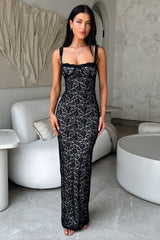 Navala Lace Maxi Dress - Black