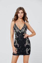 Primavera Couture Short Fitted Beaded Dress 3301