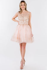 Sleeveless Glitter Short A Line Dress