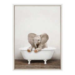 Sylvie Baby Elephant No 6 in Rustic Bath Framed Canvas by Amy Peterson Art Studio