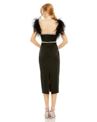 Feather Cap Sleeve Pearl Embellished Tea Length Fit Dress Feather Cap Sleeve Pearl Embellished Tea Length Mac Duggal 11438