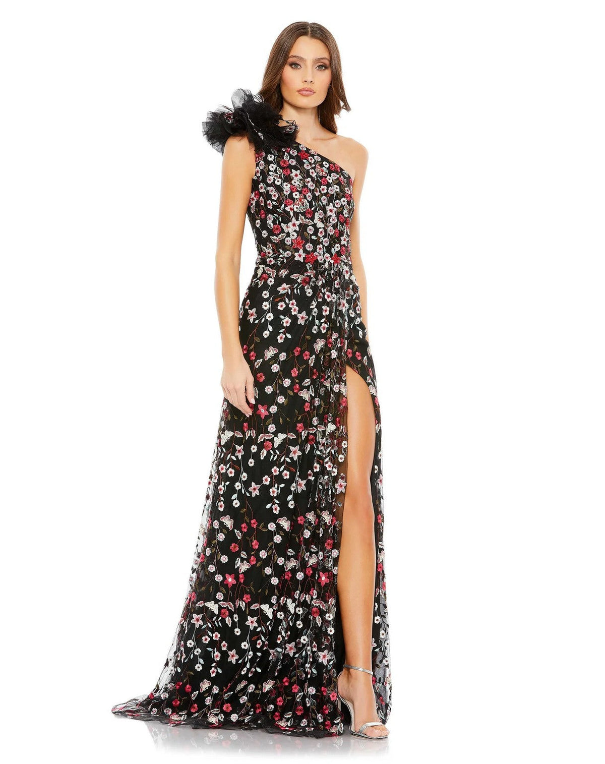 Long One Shoulder Floral Dress One Shoulder Detail Mac Duggal 20331