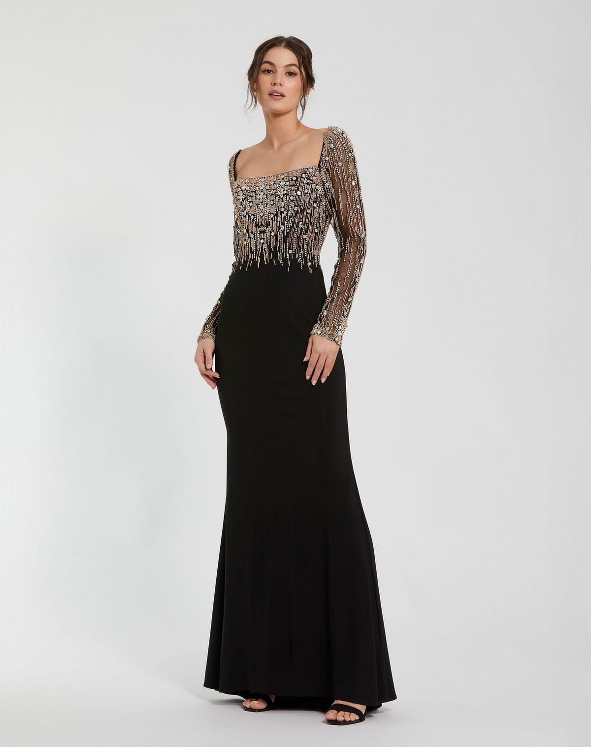 Long Sleeve Beaded Dress Formal Prom Mac Duggal 2256