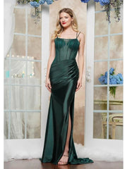 Colors 3421 Long Slit Fitted Metallic Formal Prom Dress