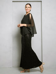 Eva Fashion 3496 Formal Long Mother of the Bride Cape Dress