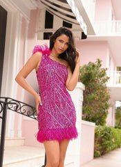 Primavera Couture 4029 One Shoulder Sparkling Short Prom Dress