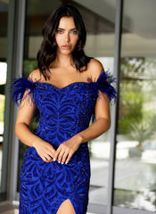 Primavera Couture 4105 Long Fitted Formal Prom Feather Dress