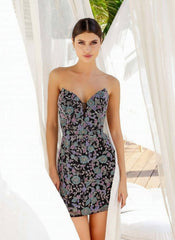 Primavera Couture 4237 Short Beaded Floral Homecoming Dress