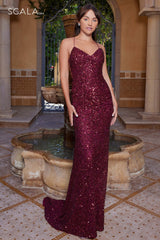 Scala 61341 Fitted Long Prom Sequins Gown