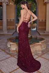 Scala 61341 Fitted Long Prom Sequins Gown