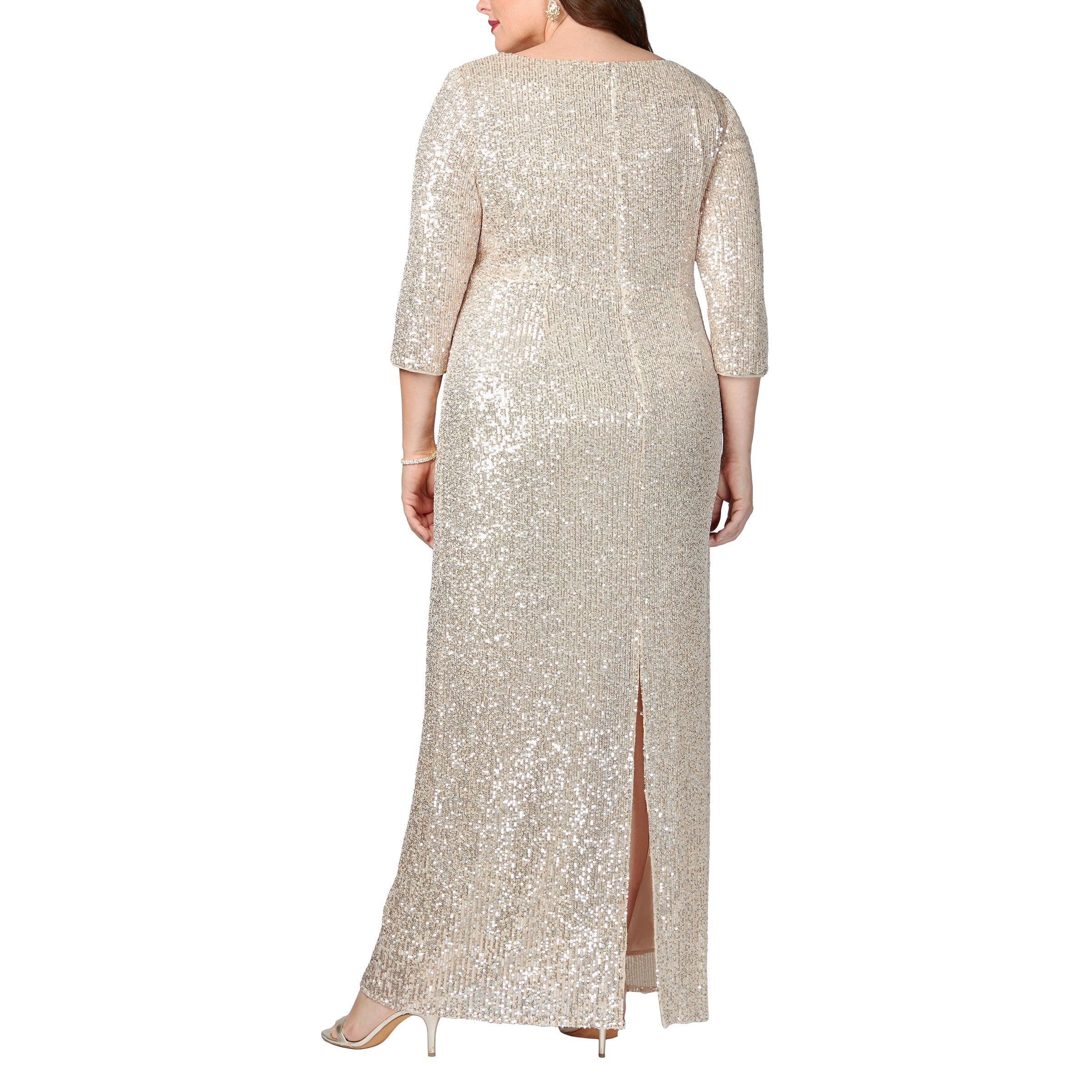 Alex Evenings 8496646 Plus Size Long 3/4 Sleeve Sequins Formal Dress