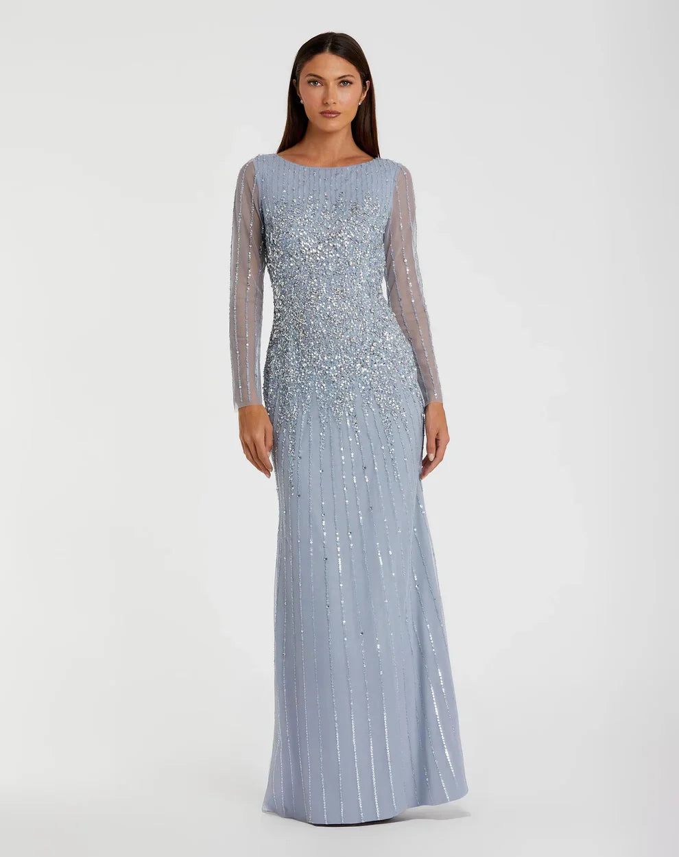 Sequin Long Sleeve A Line Dress Sequin A Line Long Sleeve Mac Duggal 9226