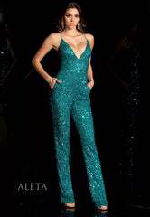 Aleta 974 Fitted Sequins Long Formal Prom Jumpsuit
