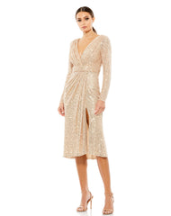 Sequins Long Sleeve Dress Cocktail Midi Mac Duggal A26555
