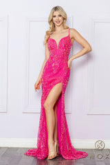 Nox Anabel D1355 Fitted Long High Slit Prom Dress