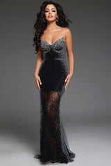 Jovani D5503 Long Formal Beaded Lace Prom Dress