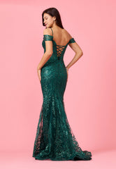 Off Shoulder Sequin Corset Formal Prom Dress