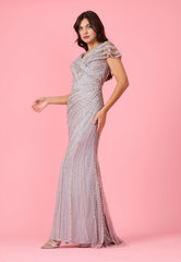 Short Sleeve Hand Beaded Formal Couture Dress