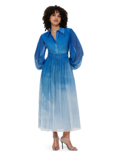 Cassie Tie Neck Midi Dress - Aerial Print