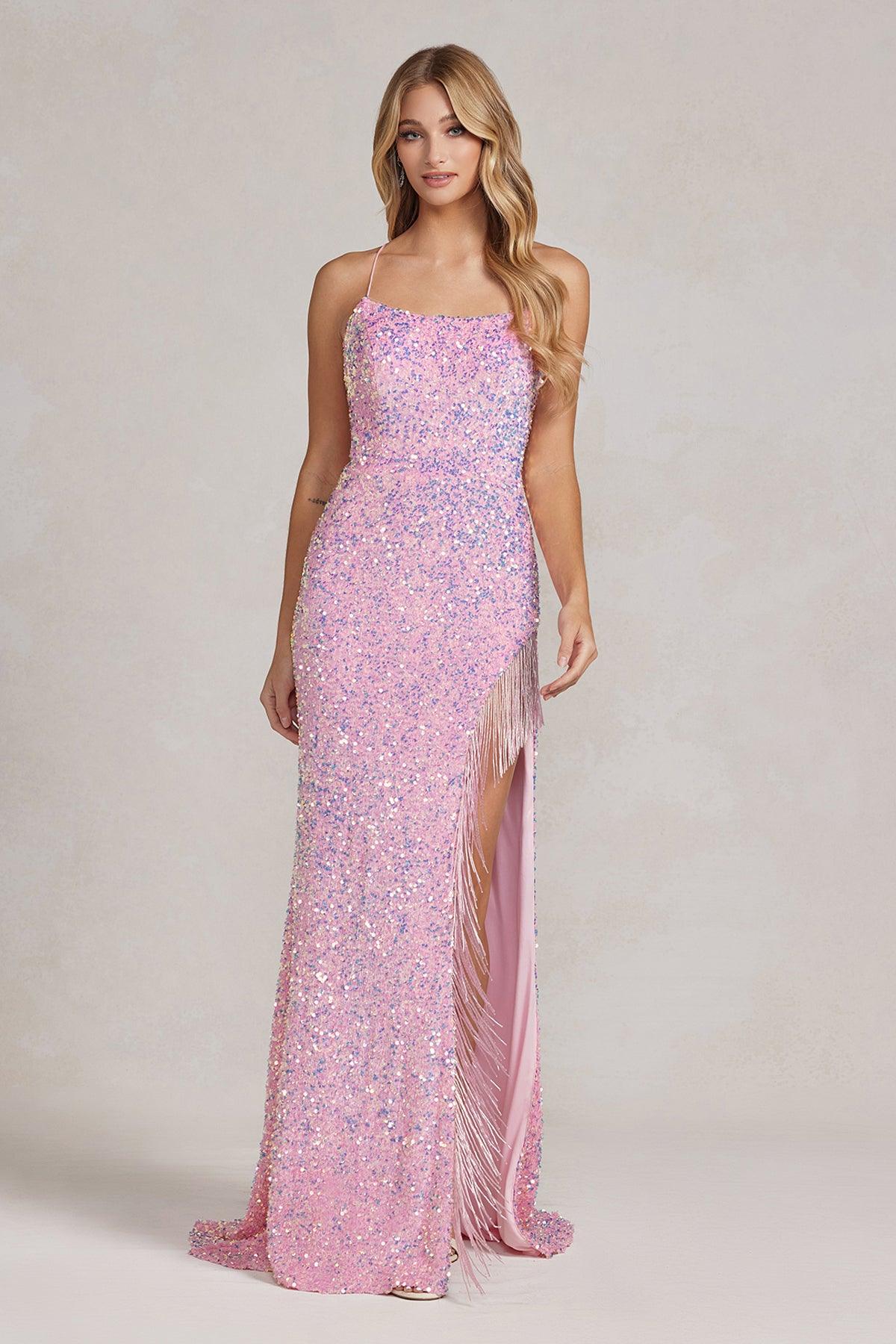 Nox Anabel T1209 Long Formal Fringe Slit Prom Gown